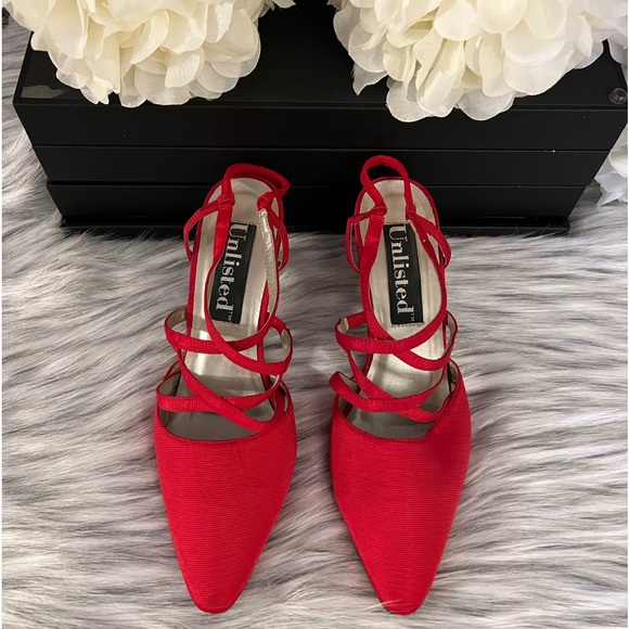 🎁 Unlisted Ladies Red Fabric Strappy Sling Back “Great For Your Holiday Parties” - Picture 7 of 9